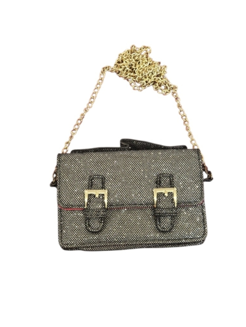 Steve Madden Mini Sparkly Black Metallic Crossbody with Gold Chain Strap